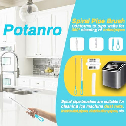 Potanro Ice Machine Cleaner Brush Sets, 14pcs Countertop Ice Maker Cleaner Tools, Gap Crevice Cleaning Brushes Tools Small Spaces, Scrub Sponge, Thin Brush for Cleaning Window Track, Straw, Bottle