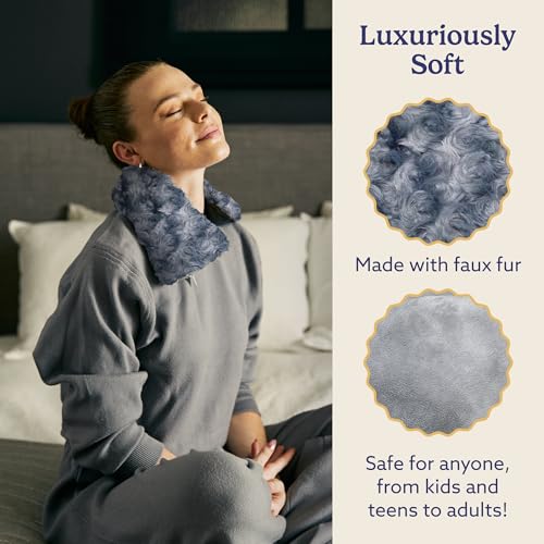 warmies Microwavable Neck & Shoulder Wrap - Heat & Cold Therapy Microwave Heating Pad - Lavender Scented Neck Warmer - Weighted Heat Pack for Pain Ease - 2 lb, 19 x 5 x 3 in, Curly Gray - color: Curly Gray