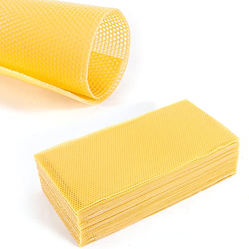 TFCFL 30PCS Beeswax Foundation Honeycomb Bee Honey Sheets, Beeswax Sheets Beehive Wax Foundation Sheets, Natural Beeswax Honeycomb Sheets for Beekeeping Candle Making, 7.7 * 16.5in