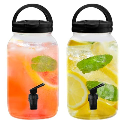 Havawish 2 Pcs 1 Gallon Plastic Beverage Dispenser with Spigot Clear Summer Kitchen Fridge Drink Dispenser for Parties Lemonade Juice Tea Beer Cold Water(Black,Cylinder) - color: Black, style: Cylinder