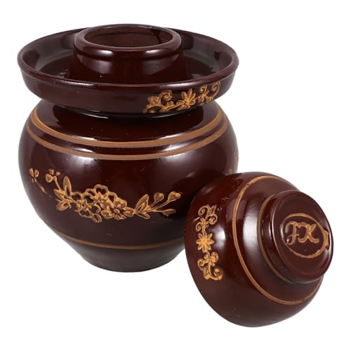 Ceramic Pickles Jar 5.5lb Thickened Traditional Kimchi Sauerkraut Fermenting Crock Sealed Storage Container for Vegetable and Salted Egg Preservation Random Color