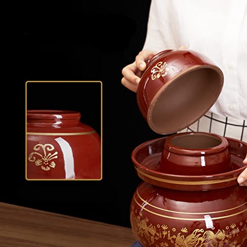 ZHOUXIAO Red Pickle Jar Ceramic Jar with Lid,Traditional Chinese Fermentation Kit Crock with Water Seal Airlock Lid, Fermentation Jar for Kimchi,Sauerkraut,Kombucha Jar 11KG