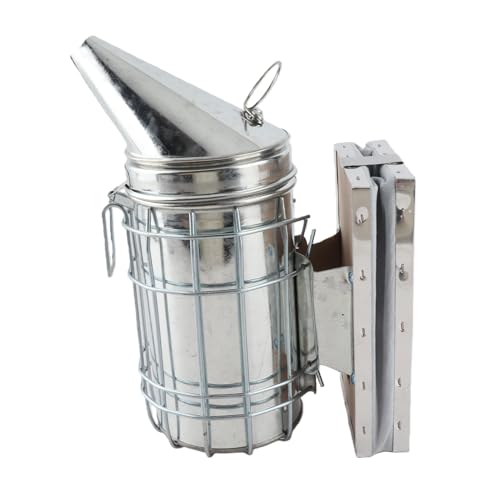 Sanpyl Bee Smoker with Heat Protection Board Iron Beekeeping Equipment, Stainless Steel Produces Safe Cool Smoke to Help, Protective Heat Surrounds the Smoker to Help