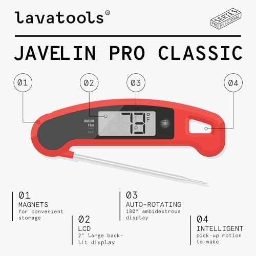 Lavatools Javelin® PRO Classic Ultra-Fast 2-Second Professional Digital Instant Read Meat Thermometer for Grill and Cooking, Auto-Rotating Backlit Display, IP65 Water Resistant, NSF Certified – Wasabi - color: Wasabi