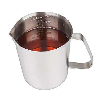 Measuring Cup, Stainless Steel Measuring Cup (24 Ounce/ 0.7 Liter), Milk Frothing Pitcher, Steaming Pitcher, Milk Frothing Cup with Marking with Handle for Espresso Machines, Latte Art - size: 24 OZ (700ML)