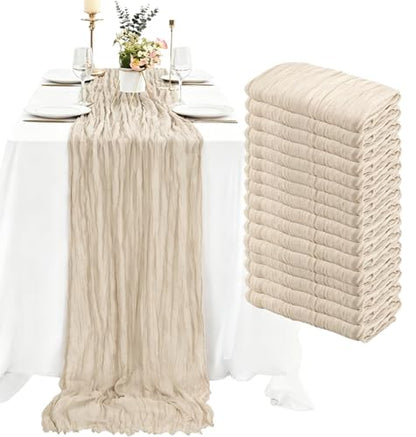 16 Pack Beige Cheesecloth Table Runner 35x120 Inch Boho Gauze Cheese Cloth Table Runners, 10 FT Long Rustic Sheer Table Runners for Wedding Bridal Baby Shower Birthday Party Table Decorations - style: Beige