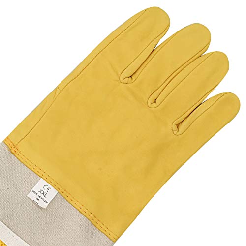 DZXZY Professional Beekeeping Gloves Hornets Premium Goatskin Leather Beekeeing Supplies with Long Canvas Protective Vented Sleeves & Elastic Cuffs.XXL - size: 2X-Large (Pack of 1)
