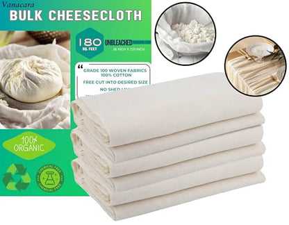 20 yards Bulk Ivory Cheesecloth for Straining 100% Cotton Muslin Cheese Cloth for Cooking, Decoration, Table Runner 180 Sq.Ft. (Grade 100 Fine Weave)