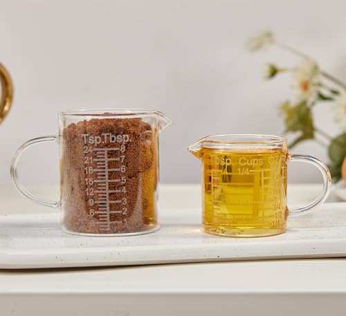 Ackers Etching Scale Measuring Glass -[Insulated handle | V-Shaped Spout]-Made of High Borosilicate Glass Measuring for Kitchen or Restaurant, Easy to Read, 60 ML (2 Oz) 丨(2 Pack) - size: 60 ML (2 Oz, 1/4 Cup) - Etching Scale