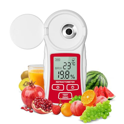 Rechargeable Digital Brix Refractometer with ATC for Fruit/Juice/Slushie | One-Tap Calibration, Anti-Glare Interference, Waterproof, Ultra-Long Battery Life (0-55% Range, 0.1% Resolution) - color: Red