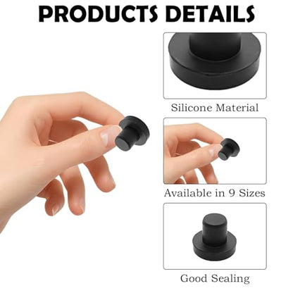 90Pcs Silicone Rubber Hole Plugs Set, Vacuum Caps Kit in 9 Sizes, Flexible Sealing Stoppers for Powder Coating, Bottles, Bathtub, Pipe & DIY Projects Multi-Purpose (Black) - color: 90pcs