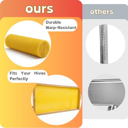 60pcs Natural Beeswax Coated Deep Foundation Sheets, Beeswax Sheets, Beeswax Coated Deep Foundation, Bee Foundation Sheets for Beehive Frames, Beeswax Foundation Sheets for Candle Making
