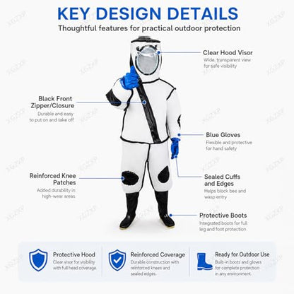 Beekeeping Suit with Electric Fan, Wasps Protective Clothing with Shoes and Glove, Fan Protective Onesie, Thick Full Body Clothing, for Backyard Professional and Beginner Beekeepers - size: X-Large