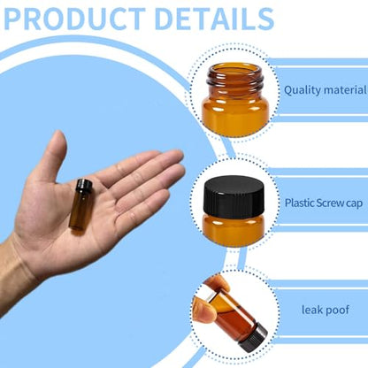 4ML Glass Sample Vial,Amber Borosilicate Glass Liquid Sampling Sample Glass Thread Bottles,15X 45mm,13-425 Black Screw Caps with PE Liner, pack of 100. - size: 4ML
