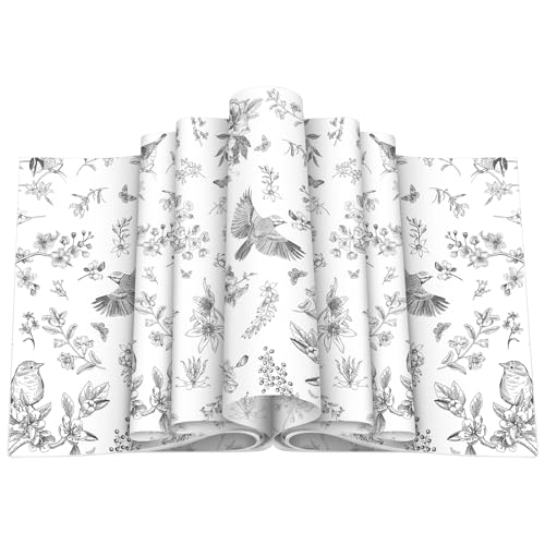 Feifeiya 200 Pcs Floral Wax Paper Sheet for Food Chinoiserie Bird Deli Paper Waterproof Sandwich Wrapping Greaseproof Food Basket Liners for Picnic Party Kitchen Supply, 9.8 x 8.7inch (Floral,Black) - color: Black, size: Floral