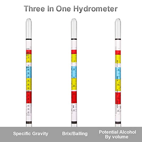 Circrane Hydrometer & Glass Test Jar Set, Triple Scale Alcohol Hydrometer with Glass Cylinder for Brew Beer, Wine, Mead and Kombucha, ABV, Brix and Gravity Test Kit, Home Brewing Supplies - style: Brewing Kit