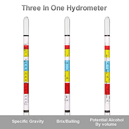Circrane Hydrometer & Glass Test Jar Set, Triple Scale Alcohol Hydrometer with Glass Cylinder for Brew Beer, Wine, Mead and Kombucha, ABV, Brix and Gravity Test Kit, Home Brewing Supplies - style: Brewing Kit