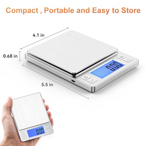 BOMATA 0.01g Small Digital Gram Scale, USB Rechargeable, Upgraded 1kg Jewelry Scale with Larger Display and Hold Function, High Precision, Grams and oz for Herb, Coin, Powder, Gold, Yeast, Kitchen - size: 0.01g/1kg Silver