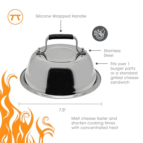 Outset Burger Cheese Melting Dome for Grill, Griddle, and Stovetop, Stainless Steel - size: 6.5" Melting Dome