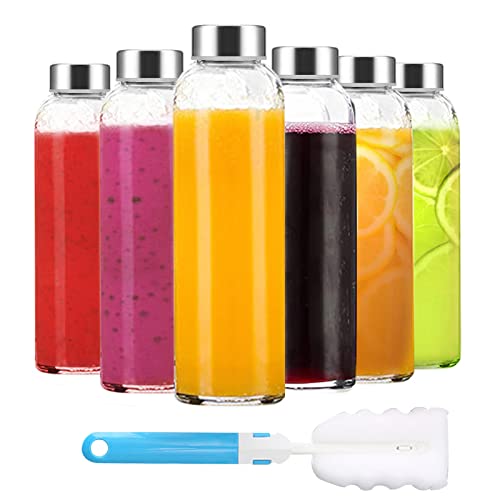 Luxfuel Clear Glass Bottles with Lids 18 oz, Reusable Glass Water Bottles with Stainless Steel Cap for Refrigerator, Juicing, 100% Leak Proof, BPA Free, Juice Bottle Drinking Jar Containers Set of 6 - color: Clear Glass Bottle 6Pack, size: 18oz