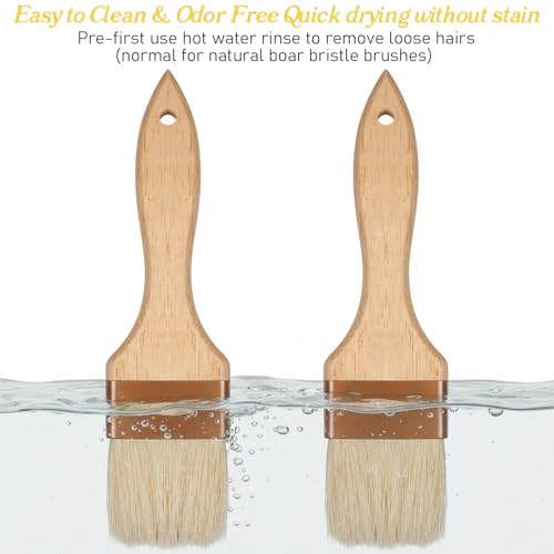 2 Pcs 2 inch Pastry Brush Bristle Basting Brushes Cooking Baking BBQ Oil Brush Food Brushes for Cooking Butter Oil Egg Marinade Grilling Durable Kitchen Marinade Butter Culinary Utensil
