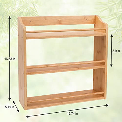 3 Tier Bamboo Spice Rack, Seasoning Jars Rack Shelf Spice Organizer for Kitchen Counter or Wall Mounting - style: Tiered Shelf