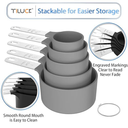 TILUCK Measuring Cups & Spoons Set, Stackable Cups and Spoons, Nesting Measure Cups with Stainless Steel Handle, Kitchen Gadgets for Cooking & Baking (Gray) - color: Gray