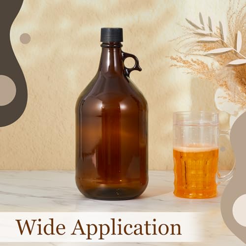 Maxdot 4 Pack 84 oz Glass Growler Bottles with Airtight Lid Amber Glass Carboy with Handle for Kombucha Beer Brewing Wine Making Castor Oil Decoration - size: 0.66 Gallon