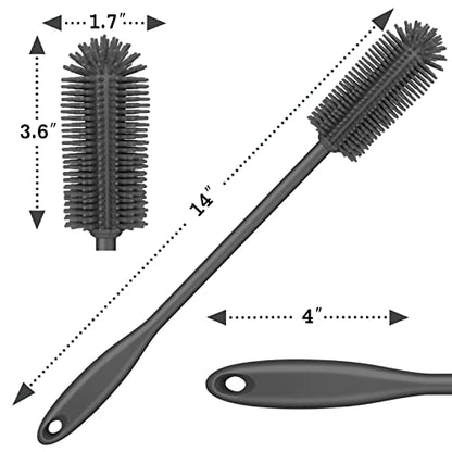 Silicone Bottle Brush, Water Bottle Cleaner Brush with Long Handle, Perfect for Cleaning Narrow Neck Containers, Vacuum Sports Bottle, Tumblers, Flask, Glassware (1 Pack, Charcoal) - color: Charcoal