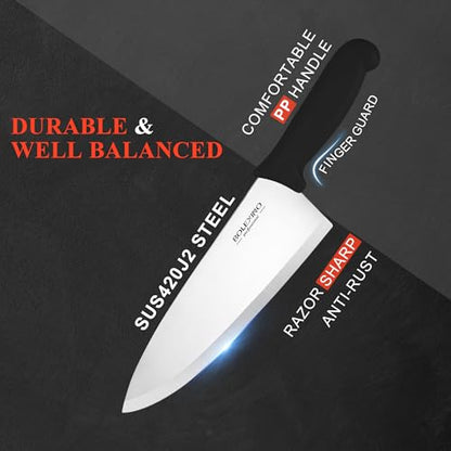 8 inch Japanese High Carbon Stainless Steel Chef Knife Set, Professional Extra Sharp Wide Cook Knife with Non-slip Ergonomic Handle, for Kitchen Home Restaurant - color: Black