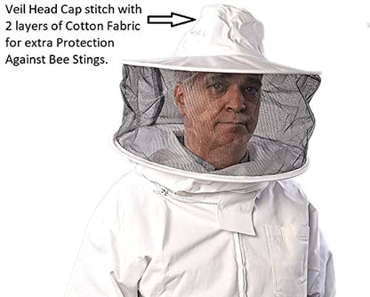 Beekeeping Jacket with Round Veil and Gloves, 100% Cotton Bee Jacket with YKK Brass Zippers - 2XL - size: XX-Large