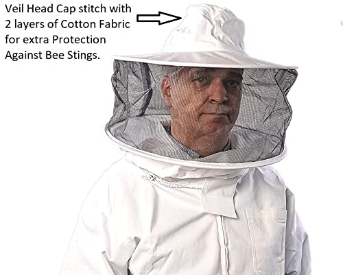 Beekeeping Jacket with Round Veil and Gloves, 100% Cotton Bee Jacket with YKK Brass Zippers - Medium - size: Medium