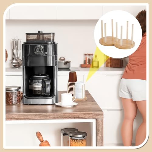 NBEADS 1 Set Tumbler Lids Organizer, Wood Cup Drying Rack 2-in-1 Double-Circle Standing Storage Holder for Mason Jar Lids Cups BottlesKitchen Organizers and Storage, 4.39x7.95x4.72 Inch