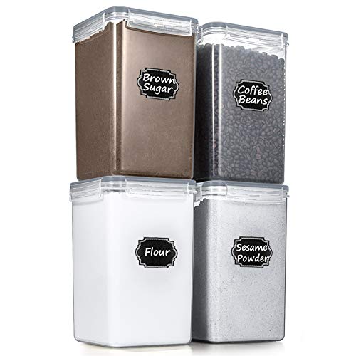 Wildone Extra Large Tall Airtight Food Storage Containers 6.5L/ 5.9QT, Plastic BPA Free Kitchen Pantry Storage Containers 4 Pieces for Flour, Sugar, Rice, with 20 Labels & 1 Marker, Gray - color: Gray, size: ['6.5L']