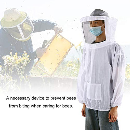 Beekeeping Tools Suits,Breathable Adult Anti Bee Veil Suit Beekeeping Protective Clothing Beekeeper Protective Outfit Upper Body Beekeeping Jacket with Veil Hood Ventilated (White) - color: White