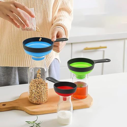 Set of 3 Silicone Funnels for Wide and Regular Jars, Kitchen Funnels for Transferring Jams, Juices, Spices and Oils