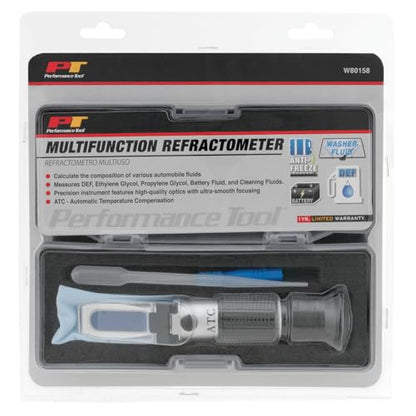 Performance Tool W80158 Multifunction Refractometer - Brix Scale, Measures DEF, Ethylene Glycol, Propylene Glycol, Battery Fluid, Anti-Freeze, Brewing Beer, Making Wine and More
