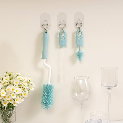 Silicone Bottle Cleaner Brush,13.4in Long Handle Water Cup Bottles Cleaner | with a Tiny Cup Lid Gap Cleaning Brush, Cleaning for Baby Bottles, Stanley Mug, Sports Bottle, Glass Vase, x Blue - style: Spining, Blue