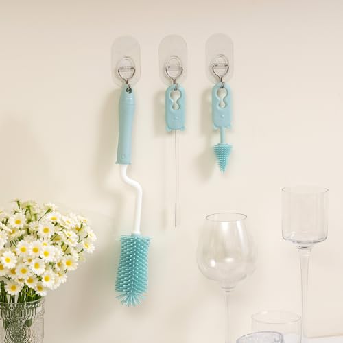 Chemimoso Silicone Spinning Bottle Cleaning Brush, 13.4in Long Handle Water Cup Bottles Cleaner for Baby Bottles, Sports Bottle, Glass Vase, Tumbler, with a Tiny Cup Lid Gap Cleaning Brush, x Blue - style: Spining, Blue