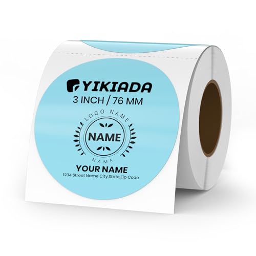 Blue Circle Thermal Labels Vinyl 3 Inch Self-Adhesive Round Stickers Roll Waterproof Printer Decals Name Tag for QR Code DIY Office Address 500 PCS - color: Blue