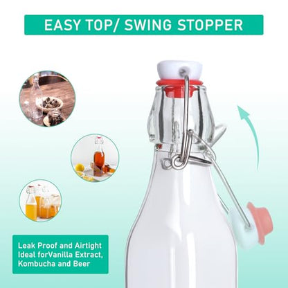 12 Pack 16oz Swing Top Glass Bottles, Flip Top Glass Bottle | Square Bottles with Airtight Stoppers for Kombucha, Kefir, Vanilla Extract, Beer - size: 16oz-12pack