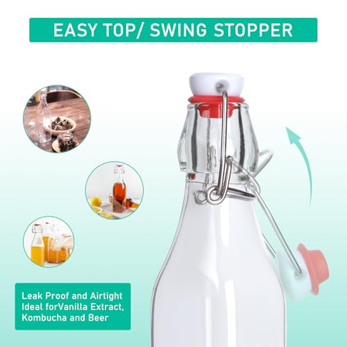 12 Pack 12oz Swing Top Glass Bottles, Flip Top Glass Bottle | Square Bottles with Airtight Stoppers for Kombucha, Kefir, Vanilla Extract, Beer - size: 12oz-12pack