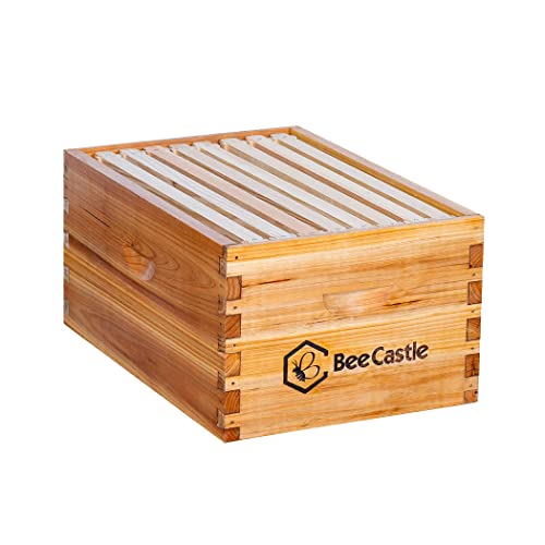BeeCastle Heavy Wax Coated Langstroth Unassembled Deep/Brood Box with Frames and Beeswax Coated Foundation Sheet (8 Frame) - size: 8 Frame