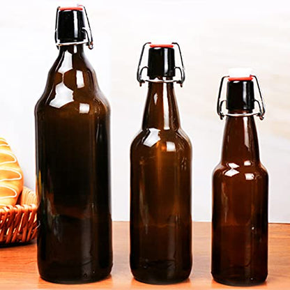 Amber Glass Bottles With Air Tight Lids 32 oz, Easy Cap for Beer and Home Brewing, Kombucha With Stoppers, Swing Top for Beverages 8 Pack