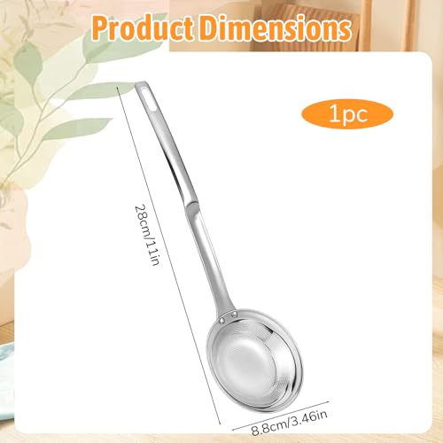 Fine Mesh Stainless Steel Colander Flat Hot Pot Fat Skimmer Fine Mesh Strainer Slotted Spoons with Handle Sieve Fines Meshes Colander Spoon Strainer for Kitchen Baking Oil Filter Kitchen Gadgets