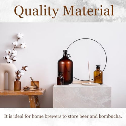 Maxdot 2 Pack 1 Gallon Glass Fermentation Jug with Airtight Lid, 128 oz Amber Glass Carboy with Handle for Kombucha, Beer Brewing, Wine Making, UV Protection - size: 1 Gallon