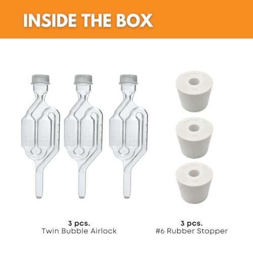 Fastrack Airlocks for Fermenting (Set of 3) | Bubble Airlock for Wine Making and Beer Making | BPA-Free S-Shaped | Used for Brewing Wine, Beer, Pickles & More | Transparent
