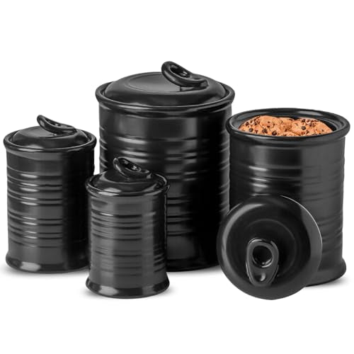 Nihow Food Storage Jar,Ceramic Canister Sets for The Kitchen,Set of 4,Black | Air Tight Lid,Seal Damp-proof,For Flour/Sugar/Rice/Coffee/Cookies/Candy,Kitchen Counter Canister - color: Matte Black, size: 156 OZ (13 OZ + 22 OZ + 47 OZ + 74 OZ)