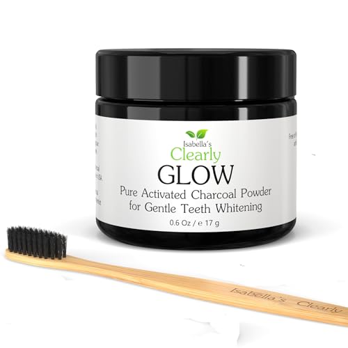 Glow Natural Teeth Whitening Kit – Activated Charcoal Tooth Powder + Bamboo Toothbrush | Fluoride Free, Non-Peroxide Oral Care | Made in USA - size: 0.35 Ounce (Pack of 2)