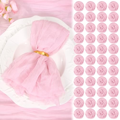60 Pack Pink Cheesecloth Napkins 20"x20" Rustic Gauze Napkin Cheese Cloth Napkins Bulk Boho Washable Dinner Table Napkins for Wedding Party Bridal Baby Shower Birthday Decor - color: Pink